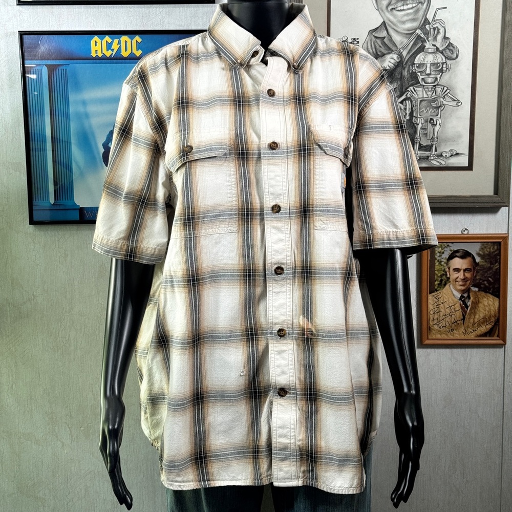 Carhartt Loose Fit Short Sleeve Plaid Button Shirt Men’s Large